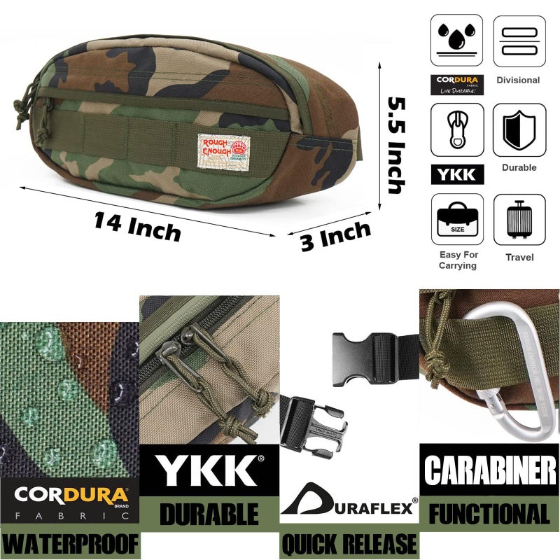 RE ROUGH ENOUGH Rough Enough Tactical Fanny Pack for Men Crossbody Waist Bag for Hunting Fishing Hiking Travel Army Green Camo Cordura - Image 3
